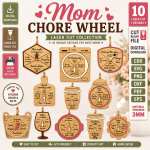 Mom Chore Wheel Laser Cut SVG, Family Chore Chart Files, Glowforge Cricut Template, Kids Routine Planner