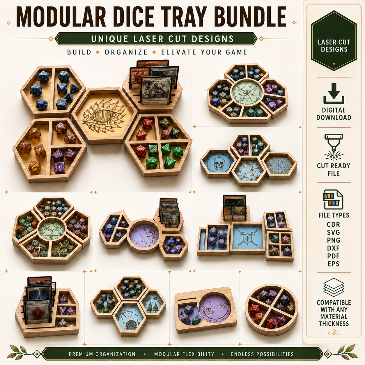 1.1 Gaming Tray SVG Laser Cut File, Dice Rolling Tray Template, DND RPG Board Game Organizer, Digital Download DXF PDF AI TXT - Image 1