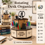 Rotating Organizer Bundle SVG Laser Cut, Wooden Desk Storage Caddy DXF, Makeup Holder, Craft Organizer Digital Download - Image 9