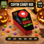 Halloween Coffin Favor Box SVG | Laser Cut Candy Holder DXF PDF | Gothic Treat Box Template | Spooky Gift Packaging - Image 11