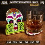 Halloween Sugar Skull Coaster SVG, Day of the Dead Coaster Laser Cut File, Skull Drink Coaster DXF, Halloween Decor Digital Download - Image 10