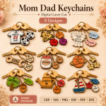 Mom and Dad Keychain SVG Bundle, Personalized Family Keychain Template, DIY Gift Download