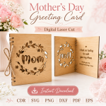 Mother's Day Greeting Card Laser Cut Files, SVG DXF PDF Bundle, Handmade Card Download - Image 11
