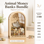 3D Funny Money Banks Bundle Laser Cut SVG | Wooden Piggy Bank CNC Files | Kids Coin Box DXF | Animal Money Bank Laser Cut Digital Download - Image 10