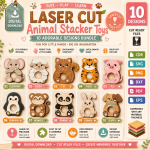 Wooden Animal Toy Laser Cut Bundle, Montessori Animal Puzzle SVG, Kids Rolling Toy CNC Template, DXF PDF EPS