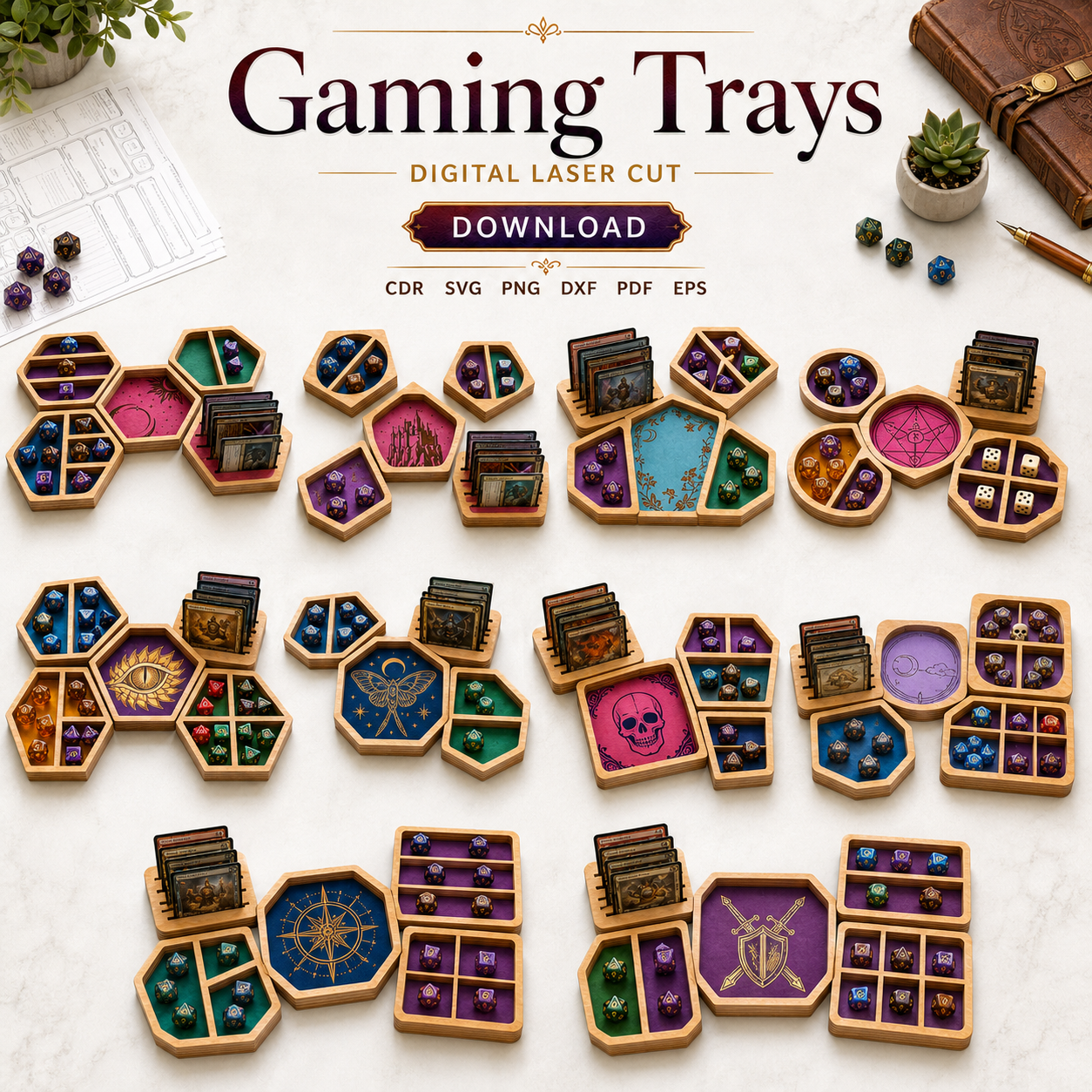 11 Gaming Tray SVG | DND Dice & Token Organizer Laser Cut File | Digital Download - Image 1