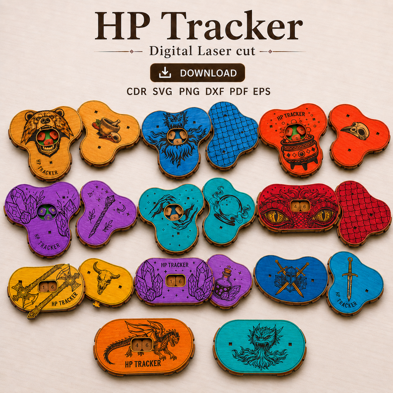 11 HP Tracker Laser Cut File | DND Health Tracker SVG | Digital Download - Image 1