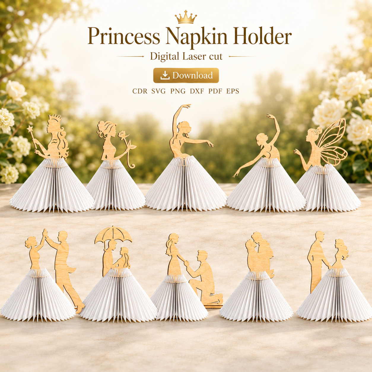11 Princess Napkin Holder Laser Cut File | SVG Template | Digital Download | CDR SVG PNG DXF PDF EPS - Image 1
