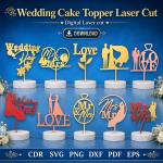 Wedding Cake Topper Laser Cut File | SVG Template | Digital Download | CDR SVG PNG DXF PDF EPS