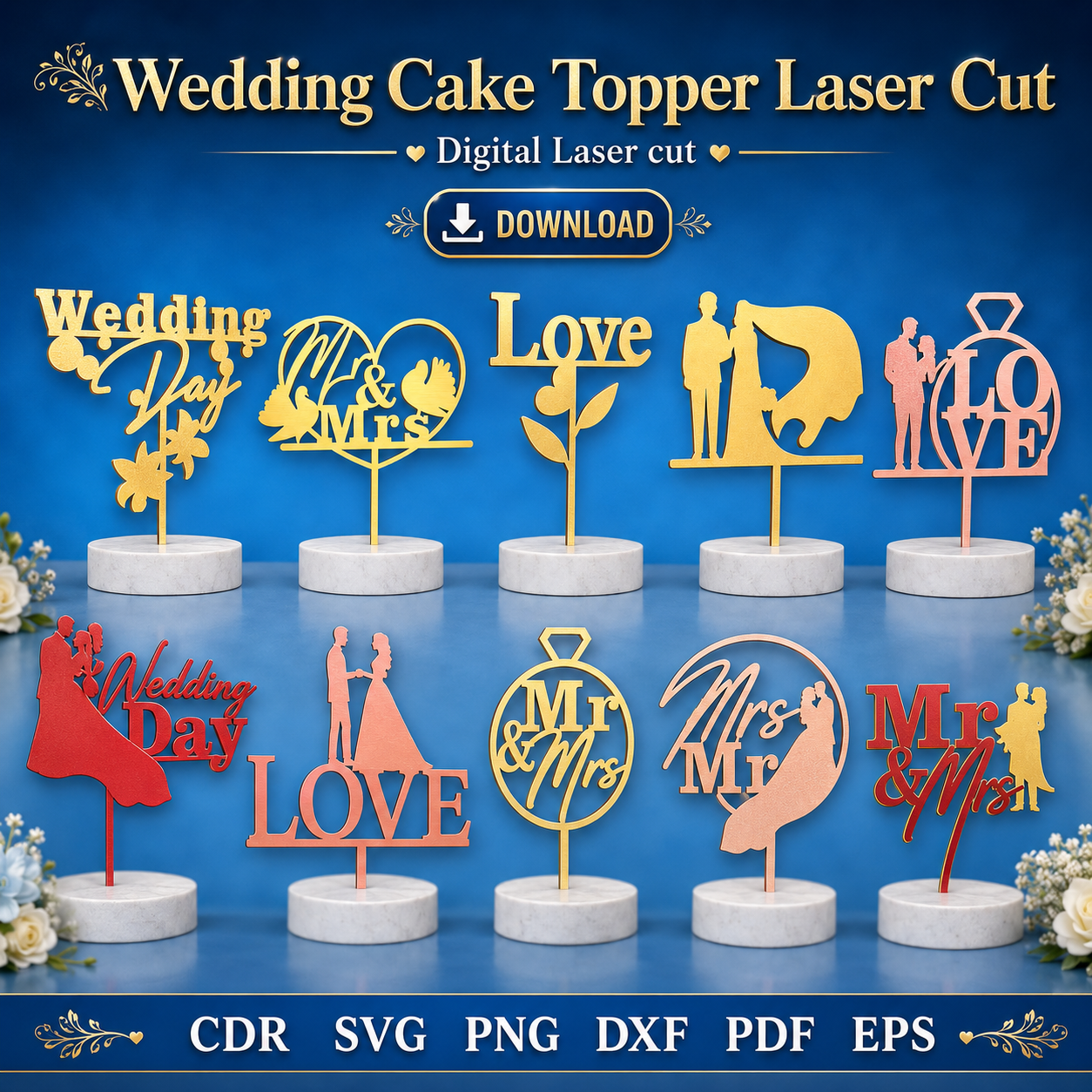 11 Wedding Cake Topper Laser Cut File | SVG Template | Digital Download | CDR SVG PNG DXF PDF EPS - Image 1