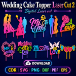 Wedding Cake Topper Laser Cut File | SVG Template | Digital Download | CDR SVG PNG DXF PDF EPS