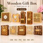 Wooden Gift Box Laser Cut File | SVG Template | Digital Download | CDR SVG PNG DXF PDF EPS