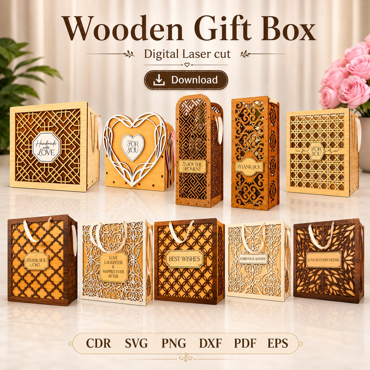 11 Wooden Gift Box Laser Cut File | SVG Template | Digital Download | CDR SVG PNG DXF PDF EPS - Image 1
