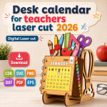 Teacher Calendar 2026 SVG | Desk Calendar Laser Cut File | Digital Download