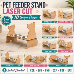 Pet Feeder Stand 2 Laser Cut Files | Raised Dog Cat Bowl Holder SVG DXF PDF | Wooden Pet Food Bowl Stand CNC Template | Digital Download