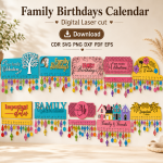 Family Birthdays Calendar Laser Cut File | Birthday Reminder Board SVG | Digital Download