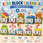 Kids Block Calendar Laser Cut File | Educational Calendar SVG | Digital Download