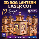 3D Dog Lantern Laser Cut SVG | Wooden Puppy Lamp Files | Pet Night Light CNC Template | Dog Lover Gift DXF EPS PDF Download
