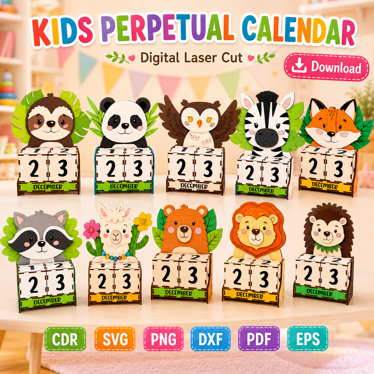 11 Kids Perpetual Calendar Laser Cut File | Montessori Learning Calendar SVG | Digital Download - Image 1