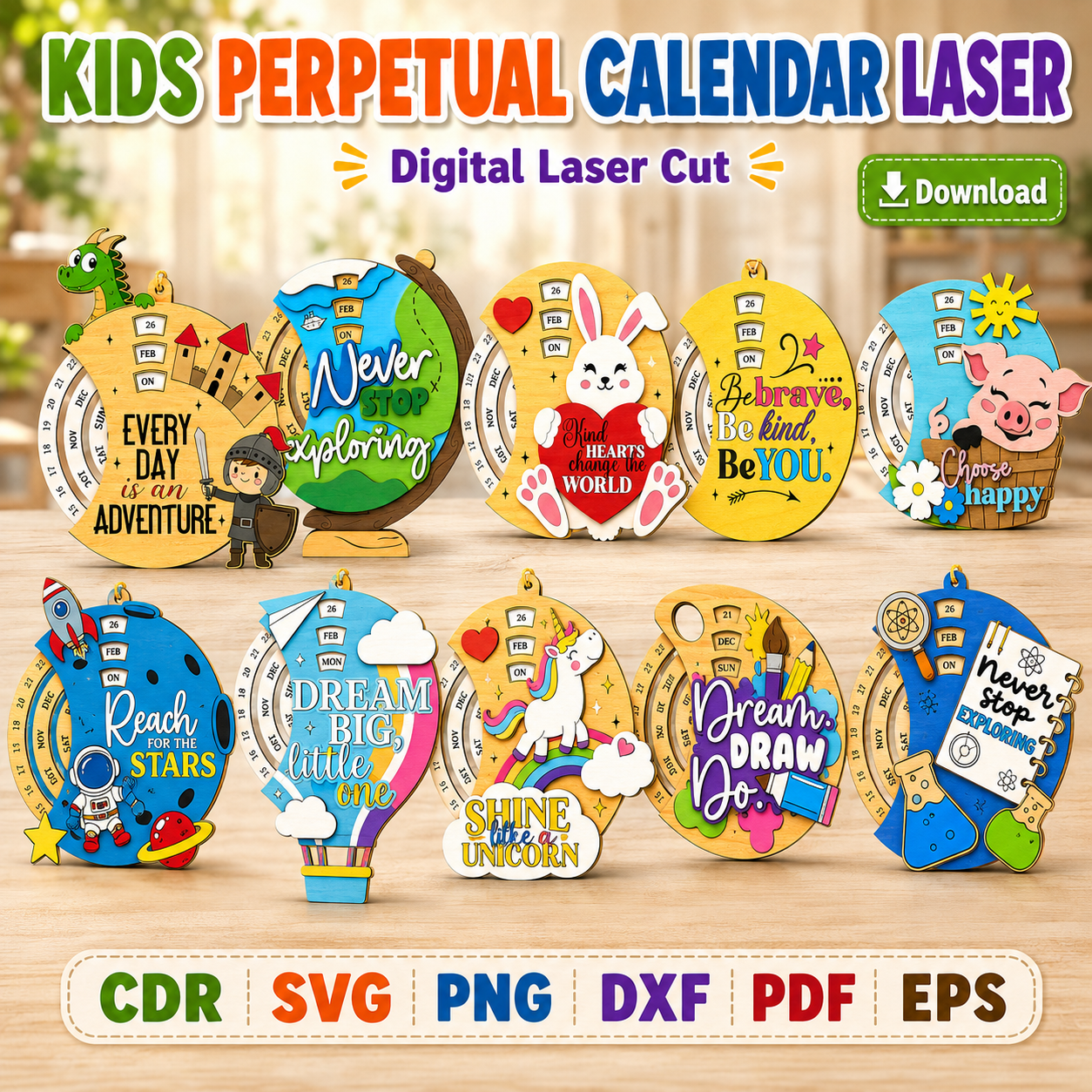 11 Kids Perpetual Calendar SVG | Laser Cut Montessori Calendar File | Digital Download - Image 1