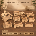 Pet Toy Box Laser Cut SVG | Dog Cat Toy Storage DXF | Wooden Pet Organizer CNC Files