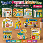 Teacher Calendar SVG | Perpetual Classroom Calendar Laser Cut File | Digital Download