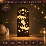 Starry Moon Night Light Laser Cut Files | Wooden Lantern SVG DXF Bundle | DIY Celestial Lamp CNC Glowforge Template - Image 11