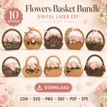 Flower Basket SVG Bundle, Laser Cut Gift Basket Template, DIY Home Decor and Gift Packaging
