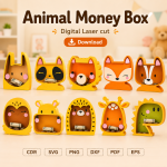 Kids Money Box SVG | Wooden Animal Piggy Bank Template