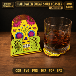 Halloween Sugar Skull Coaster SVG, Day of the Dead Coaster Laser Cut File, Skull Drink Coaster DXF, Halloween Decor Digital Download - Image 11