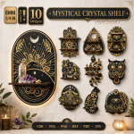 Mystical Crystal Shelf Laser Cut File | Crystal Display Stand SVG | Witchy Moon Shelf DXF | Gothic Wall Decor CNC | Digital Download
