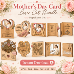 Mother's Day Card Laser Cut Files, SVG DXF PDF Bundle, Handmade Greeting Card Template