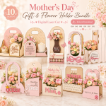Flower Holder Laser Cut Files, SVG DXF PDF Bundle, Mother's Day Gift Box Download