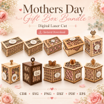 Mother's Day Gift Box Bundle SVG, Laser Cut Keepsake Box Template, DIY Gift for Mom