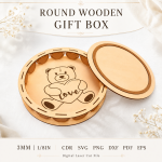 Round Wooden Gift Box Bundle SVG | CNC Laser Cut File, Wooden Keepsake Box Template, Gift Box DXF PDF Digital Download - Image 11