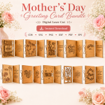 Mother's Day Greeting Card Laser Cut Files, SVG DXF PDF Bundle, Handmade Card Download