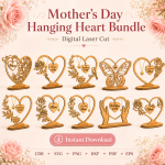 Hanging Heart Laser Cut Files, SVG DXF PDF Bundle, Mother's Day Keepsake Ornament Download