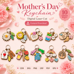 Mother’s Day Keychain SVG Bundle, Laser Cut Mom Keepsake, Personalized Gift for Mother