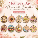 Mother's Day Ornament Laser Cut Files, SVG DXF PDF Bundle, Family Keepsake Download