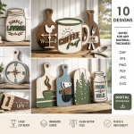 3D Rustic Kitchen Cutting Boards Bundle Laser Cut Files | Farmhouse Cutting Board SVG | Kitchen Decor CNC Template | Wood Board DXF PDF EPS