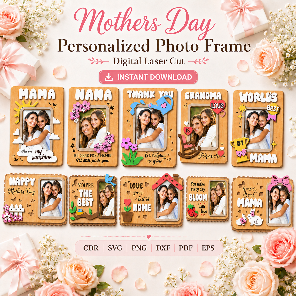 11 Personalized Mom Photo Frame | Custom Mother's Day Gift | Family Picture Display | Digital Download - Image 1