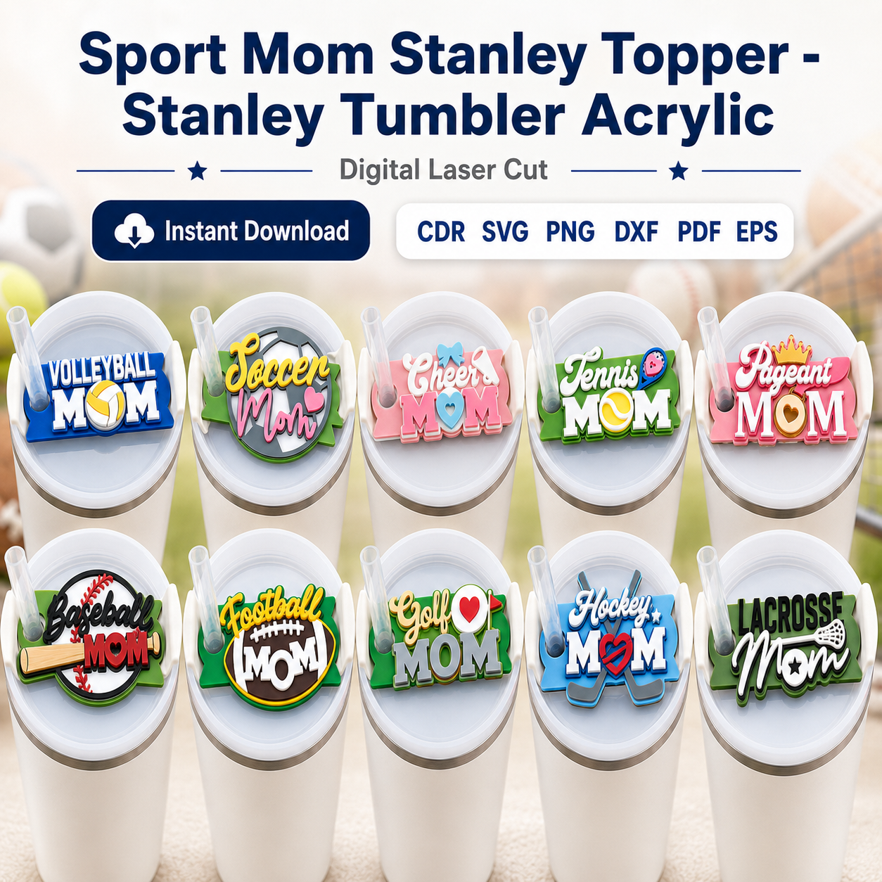 11 Sport Mom Tumbler Topper SVG | Stanley Cup Accessory Laser Cut File | CDR SVG PNG DXF PDF EPS - Image 1