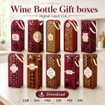 Wooden Wine Gift Box SVG | Laser Cut Wine Bottle Holder Template | Digital Download