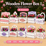 Flower Gift Box SVG | Wooden Floral Display Box | Digital Download | CDR SVG PNG DXF PDF EPS
