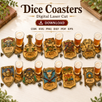 Dice Coaster SVG Bundle | Dungeons and Dragons Coasters Laser Cut File | Digital Download