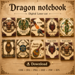 Dragon Notebook Laser Cut File | Fantasy Journal Cover SVG | Digital Download