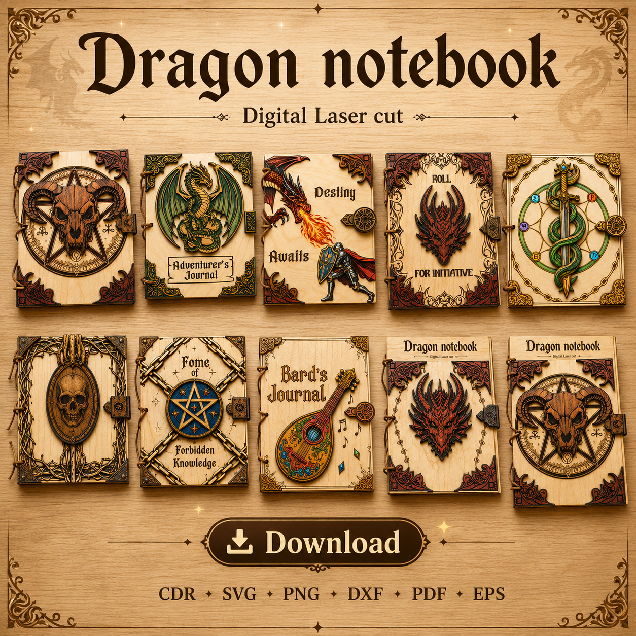 11 Dragon Notebook Laser Cut File | Fantasy Journal Cover SVG | Digital Download - Image 1