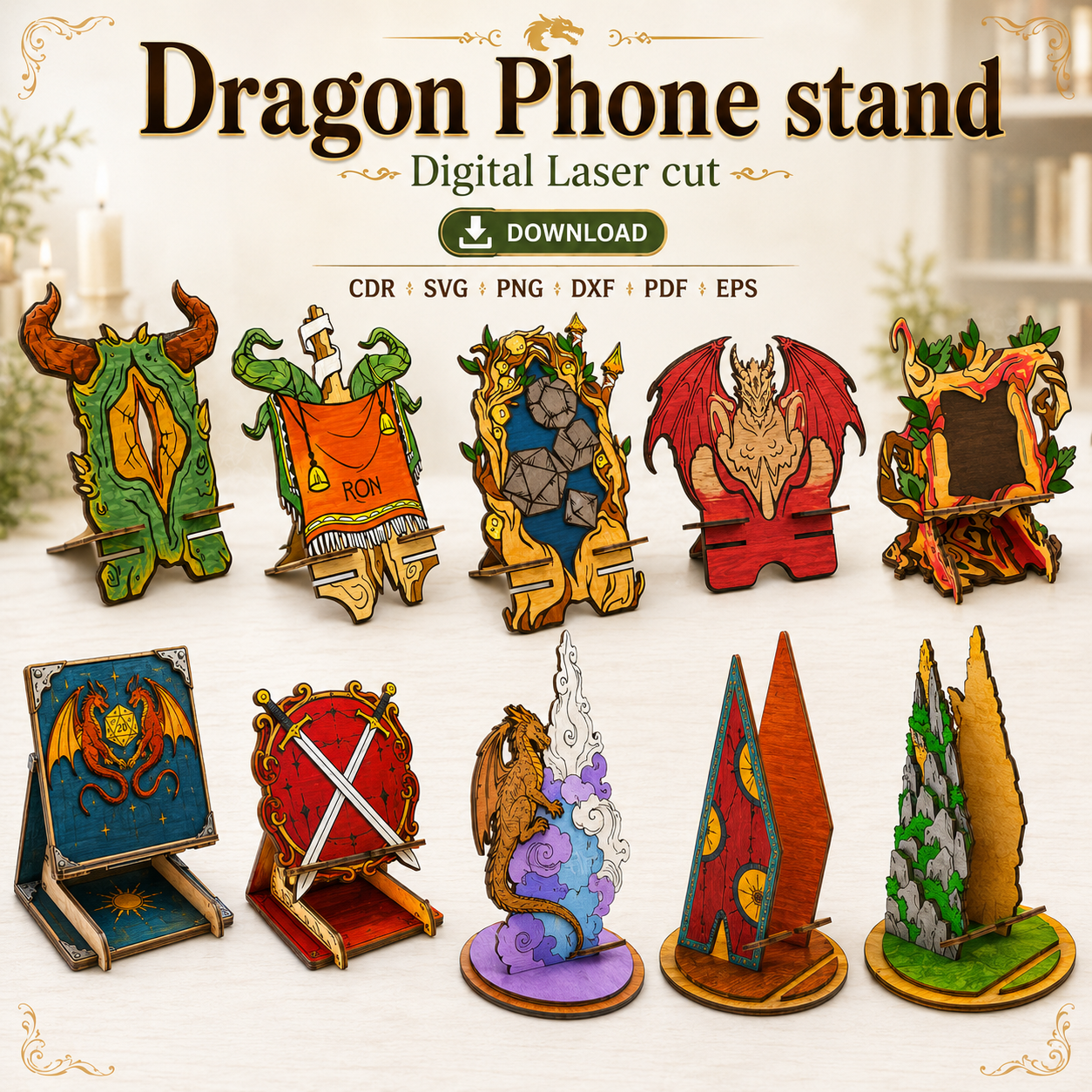 11 Dragon Phone Holder SVG | Laser Cut Phone Stand Template | Digital Download - Image 1