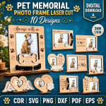Pet Memorial Photo Frame Laser Cut File | Custom Dog Cat Remembrance SVG | Personalized Pet Loss Keepsake | Rainbow Bridge Memorial Frame CNC Template