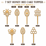 Honey Bee Cake Topper SVG Bundle | 7 Bee & Honeycomb Cake Topper Designs | Laser Cut Files SVG DXF EPS PNG - Image 3
